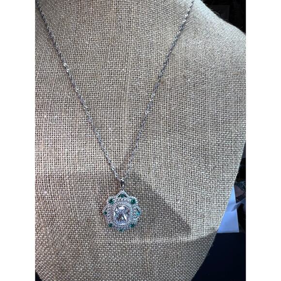 Bella Luce lab green spinel and CZ rhodium over sterling silver pendant chain - Picture 10 of 11